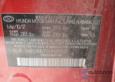 2017 Hyundai Elantra Se из США, поврежденный, VIN 5NPD84LF0HH203521